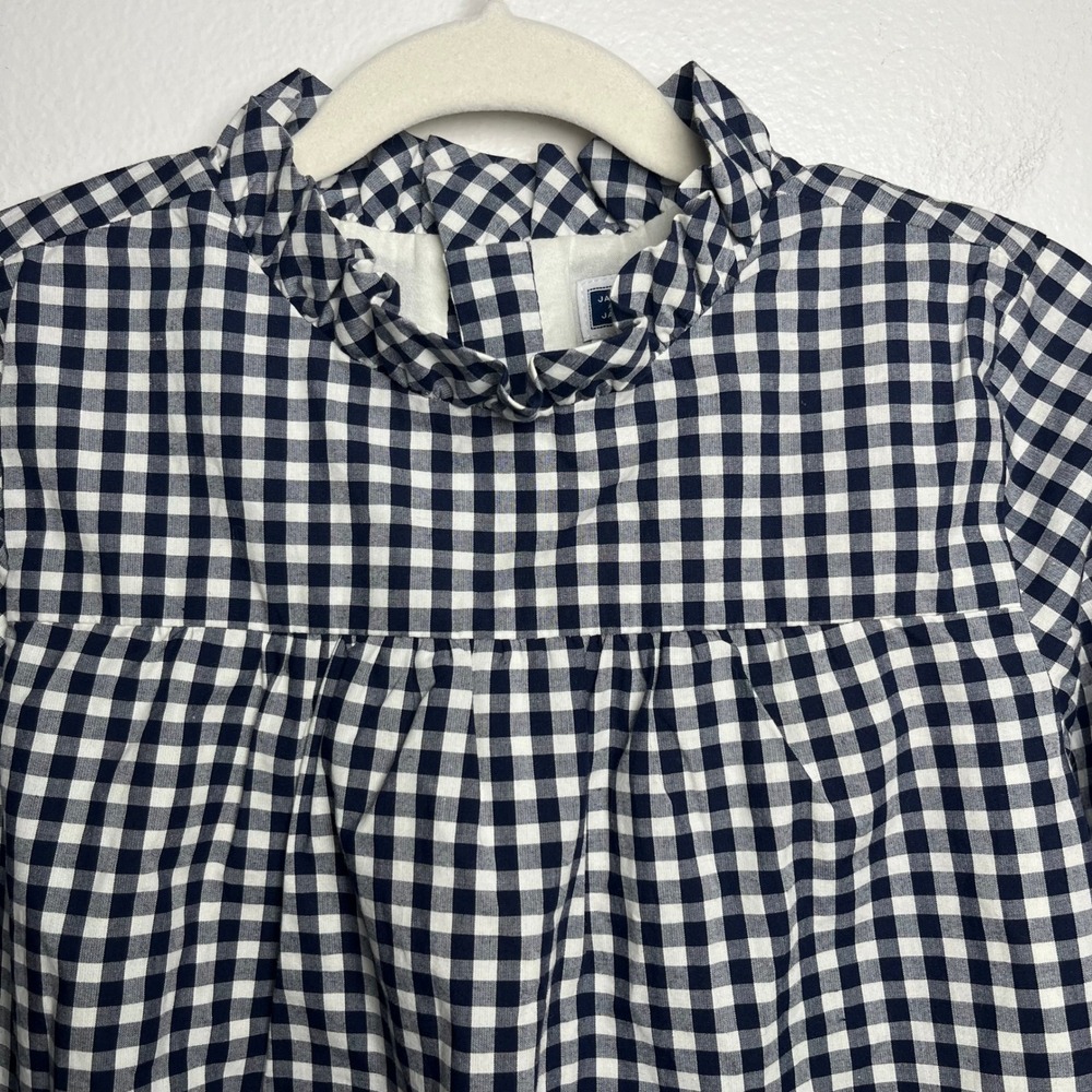 Janie and Jack Gingham Ruffle Top Navy Gingham 100% Cotton Ruffle Sleeves size 8 - Picture 4 of 11